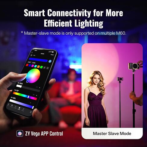 ZHIYUN FIVERAY M60 Ultra RGB Video Light [Official] 60W Portable Outdoor Fill Handheld Light 430g DSLR Camera Light with Cold Shoe Photography Light Setup for YouTube TK APP Control 2500K~10000K in Saudi Arabia