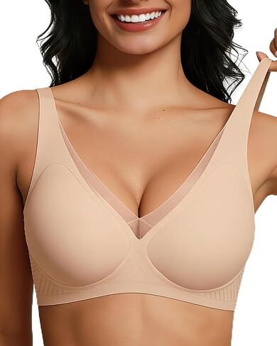 Womens Push Up Wireless Jelly Bra Mesh Deep V Plus Size Comfortable Supportive Seamless Everyday Bras in Saudi Arabia