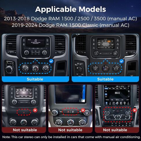 Car Stereo for Dodge RAM 1500 2500 3500 2013 2014 2015 2016 2017 2018 with Wireless CarPlay and Android Auto, 9'' QLED Android 14 Car Radio, 4G Ram 64G ROM(Only fit Manual AC) in Saudi Arabia