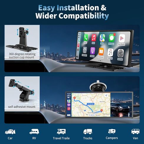 شاشة A-pple Carplay لاسلكية للسيارة، أكبر شاشة لمس 11.5 بوصة Carplay وAndroid Auto Car Stereo مع كاميرا داش 4K وكاميرا احتياطية 1080P، التحكم الصوتي/ نظام تحديد المواقع العالمي (GPS) / وصلة مرآة / بلوتوث / AUX / FM in Kuwait