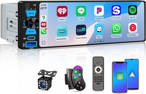 6.5 بوصة ستيريو سيارة أحادي الدين لاسلكي Apple CarPlay Android Auto، راديو السيارة بلوتوث 5.2، FM/AM/RDS، شاشة لمس IPS HD، شحن سريع من النوع C in Kuwait