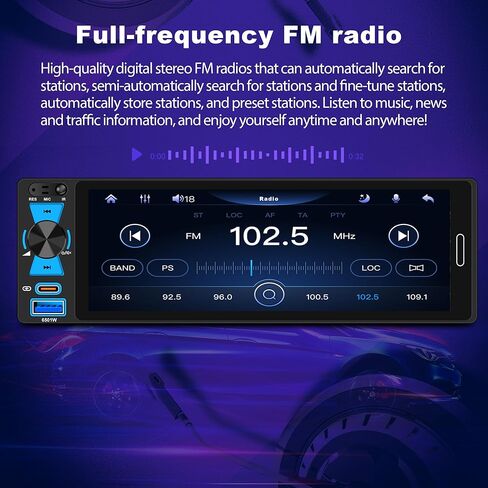 6.5 بوصة ستيريو سيارة أحادي الدين لاسلكي Apple CarPlay Android Auto، راديو السيارة بلوتوث 5.2، FM/AM/RDS، شاشة لمس IPS HD، شحن سريع من النوع C in Kuwait