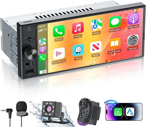 6.9“Single Din Radio Car Stereo with Apple CarPlay & Android Auto, Car Radio UHD in-Cell Touchscreen, 1080P Backup Camera, Mirror Link, Bluetooth 5.3, GPS, AM&FM, USB & Type-C Fast Charging, EQ, SWC in Saudi Arabia