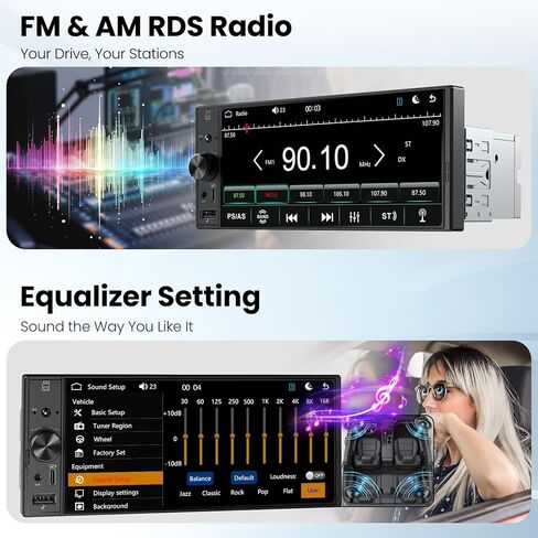 6.9“Single Din Radio Car Stereo with Apple CarPlay & Android Auto, Car Radio UHD in-Cell Touchscreen, 1080P Backup Camera, Mirror Link, Bluetooth 5.3, GPS, AM&FM, USB & Type-C Fast Charging, EQ, SWC in Saudi Arabia