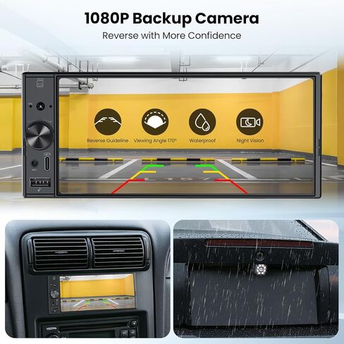 6.9“Single Din Radio Car Stereo with Apple CarPlay & Android Auto, Car Radio UHD in-Cell Touchscreen, 1080P Backup Camera, Mirror Link, Bluetooth 5.3, GPS, AM&FM, USB & Type-C Fast Charging, EQ, SWC in Saudi Arabia