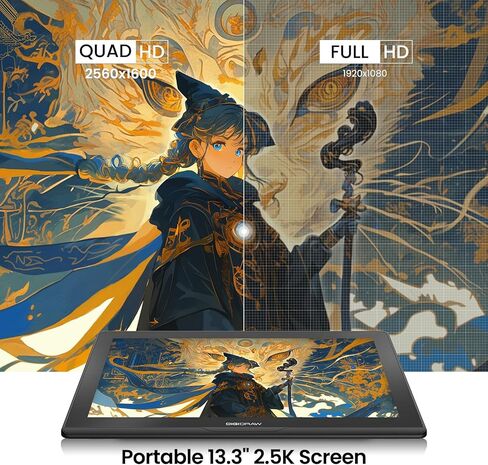 DIGIDRAW Turing 14 Drawing Tablet with Screen 13.3 Inch 2.5K, Portable Pen Display with 16384 Levels Battery-Free Stylus, ΔE<1.5 Color Accurate Full-Laminated Graphic Monitor for Mac/PC/Android in Saudi Arabia