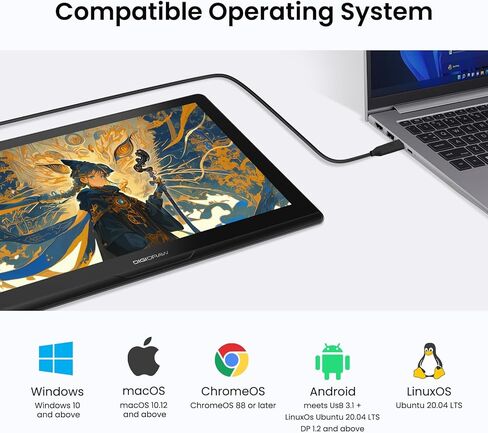 DIGIDRAW Turing 14 Drawing Tablet with Screen 13.3 Inch 2.5K, Portable Pen Display with 16384 Levels Battery-Free Stylus, ΔE<1.5 Color Accurate Full-Laminated Graphic Monitor for Mac/PC/Android in Saudi Arabia