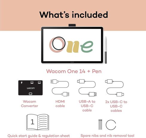 Wacom One 14 Drawing Tablet with Screen AMD Wacom Converter Kit (Power Adaptor Sold Separately) in Saudi Arabia