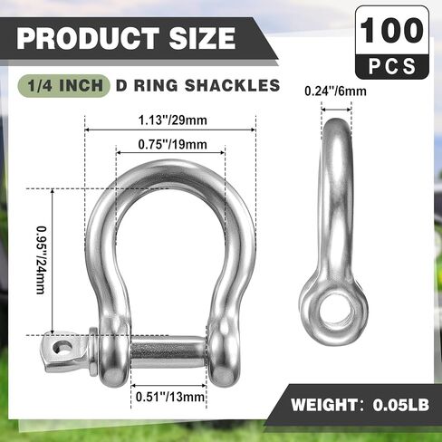 50 Pack 1/4 Inch 304 Stainless Steel D Ring Shackles M6 Screw Bow Shackle Clevis Heavy Duty with Screw Pin for Chain Anchor Outdoor Towing Trailer Industrial Off Road Vehicle Recovery in Saudi Arabia