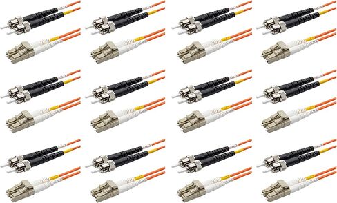 SpeedyFiberTX - 12 حزمة كابل توصيل ألياف OM1 مزدوج ST إلى LC متعدد الأوضاع بطول 12 مترًا، Corning OM1 62.5/125 ألياف بصرية، سترة كابل OFNR برتقالية in Saudi Arabia