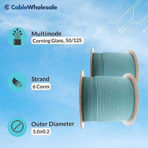 CableWholesale 1000ft Fiber Optic Cable Indoor Distribution 6-Strand Fiber Multimode 50/125 OM3, 10 Gbit, Riser Rated - UL Certified, Spool in Saudi Arabia