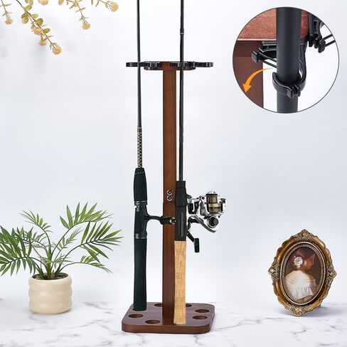 UNICRAFTALE Fishing Rod Storage Racks Holds Up to 8 Rods Wood Floor Stand Fishing Pole Holders for Garage Organization Portable Fishing Rod Organizer for Reels and Accessories 8"x7.8"x21.5" in Saudi Arabia