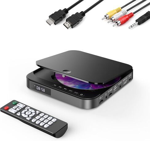 DESOBRY DVD Players for TV - Portable Mini DVD Player with 1080P HDMI Upscaling, DVD CD Player for Home that Plays All Regions and Formats, Support AV Output, USB/TF Card Input, Built-in PAL/NTSC in Saudi Arabia