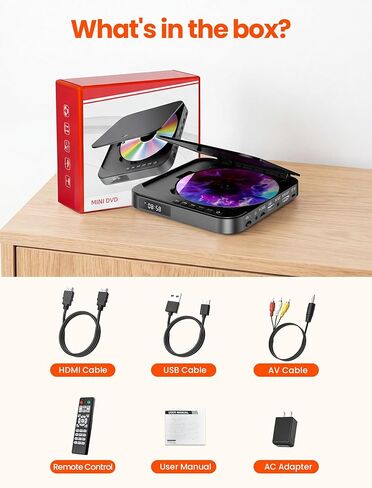 DESOBRY DVD Players for TV - Portable Mini DVD Player with 1080P HDMI Upscaling, DVD CD Player for Home that Plays All Regions and Formats, Support AV Output, USB/TF Card Input, Built-in PAL/NTSC in Saudi Arabia