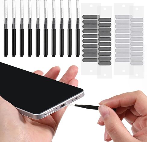 10 PCS Phone Charge Port Cleaning Tool Kit with 40 PCS Phone Speaker Cover Anti Clogging Brushes Cleaner Speaker Mesh Cover for All USB C-Port Devices 15/16/17, Black in Kuwait