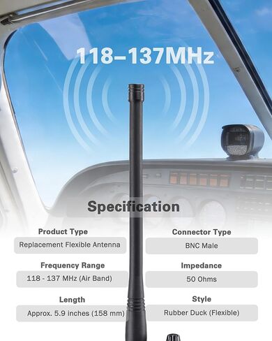استبدال هوائي النطاق الهوائي FA-B02AR لـ Icom IC-A6 IC-A14 IC-A24 IC-A5 IC-A25، هوائي طيران بطة مطاطي مرن 5.9 بوصة 118-137 ميجا هرتز مع موصل BNC ذكر لراديو ثنائي الاتجاه - 3 قطع in Kuwait