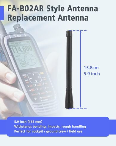 استبدال هوائي النطاق الهوائي FA-B02AR لـ Icom IC-A6 IC-A14 IC-A24 IC-A5 IC-A25، هوائي طيران بطة مطاطي مرن 5.9 بوصة 118-137 ميجا هرتز مع موصل BNC ذكر لراديو ثنائي الاتجاه - 3 قطع in Kuwait