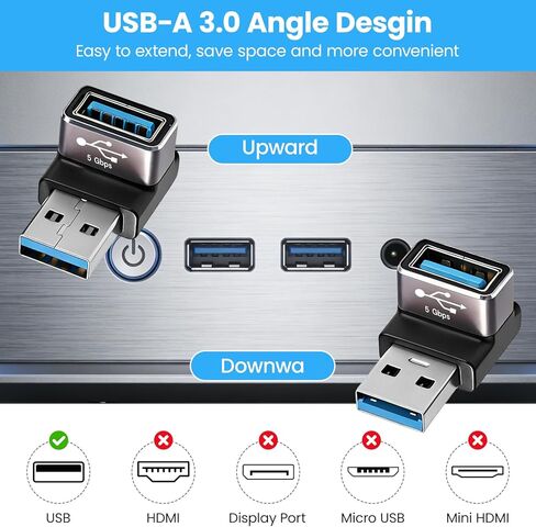 محول USB 3.0 بزاوية 90 درجة، زاوية قائمة USB A ذكر إلى أنثى، عبوتان للتنقل (OTG)، مزامنة بيانات بسرعة 5 جيجابت في الثانية، أسود، للكمبيوتر الشخصي والكمبيوتر المحمول والماوس ولوحة المفاتيح in Saudi Arabia