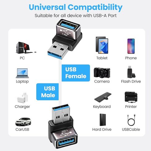 محول USB 3.0 بزاوية 90 درجة، زاوية قائمة USB A ذكر إلى أنثى، عبوتان للتنقل (OTG)، مزامنة بيانات بسرعة 5 جيجابت في الثانية، أسود، للكمبيوتر الشخصي والكمبيوتر المحمول والماوس ولوحة المفاتيح in Saudi Arabia