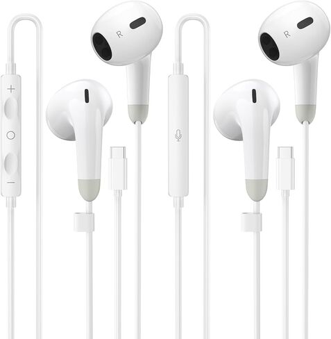 سماعات رأس USB C لهاتف iPhone 17 16 15 Pro Max، قطعتان من سماعات الأذن السلكية USB C مع ميكروفون وجهاز تحكم عن بعد، سماعات عازلة للضوضاء لأجهزة iPad Pro/iPad Air وGalaxy S25 S24 S23 Ultra in Kuwait