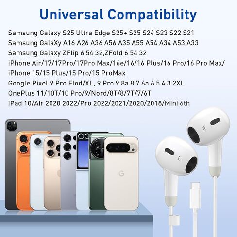 سماعات رأس USB C لهاتف iPhone 17 16 15 Pro Max، قطعتان من سماعات الأذن السلكية USB C مع ميكروفون وجهاز تحكم عن بعد، سماعات عازلة للضوضاء لأجهزة iPad Pro/iPad Air وGalaxy S25 S24 S23 Ultra in Kuwait