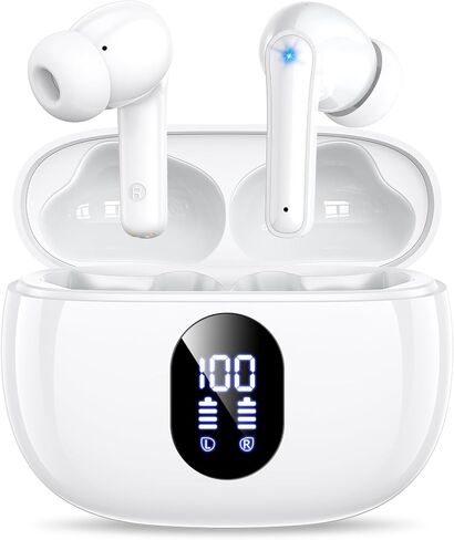 ZZU Wireless Earbuds Bass Stereo Headphones Bluetooth 5.3 Ear Buds, 48H Playtime, LED Display in Ear Earphones with Mic, IPX7 Waterproof, Touch Control Lightweight for iPhone/Sports/Laptop White in Saudi Arabia