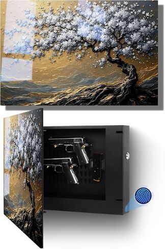 Biometric Hidden Gun Safe fits 2 pistols,Quick Access Hidden Gun Storage with Movable Bracket and Magazine,Wall Mount Gun Safe for Secure Firearm Storage with Fingerprint, Key Access(Tree) in Saudi Arabia