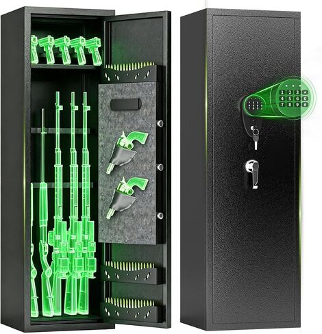 7-14 Gun Safes for Home Rifle and Pistols, Large Gun Storage Cabinet, Shotgun Safes, Safe Quick-Access Long Gun & Ammunition, Removable Gun Racks, with Dual Alarm & Mute Mode,13.7"W x 11.8"D x 57"H in Saudi Arabia