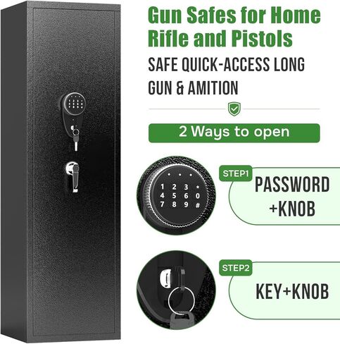 7-14 Gun Safes for Home Rifle and Pistols, Large Gun Storage Cabinet, Shotgun Safes, Safe Quick-Access Long Gun & Ammunition, Removable Gun Racks, with Dual Alarm & Mute Mode,13.7"W x 11.8"D x 57"H in Saudi Arabia