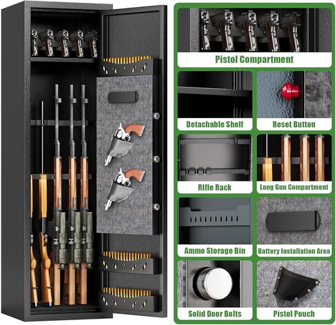 7-14 Gun Safes for Home Rifle and Pistols, Large Gun Storage Cabinet, Shotgun Safes, Safe Quick-Access Long Gun & Ammunition, Removable Gun Racks, with Dual Alarm & Mute Mode,13.7"W x 11.8"D x 57"H in Saudi Arabia