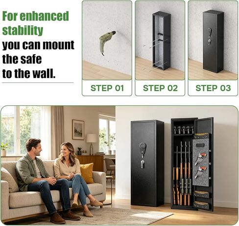 7-14 Gun Safes for Home Rifle and Pistols, Large Gun Storage Cabinet, Shotgun Safes, Safe Quick-Access Long Gun & Ammunition, Removable Gun Racks, with Dual Alarm & Mute Mode,13.7"W x 11.8"D x 57"H in Saudi Arabia
