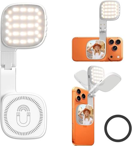 Magnetic Phone Selfie Light，360° Foldable Ring Light with 3 Colors & Dimmable Brightness, 1000mAh, MagSafe Compatible with iPhone 17-12 & All Phones for Zoom/TikTok/Selfie (XJ-105) in Saudi Arabia