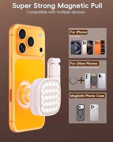 Magnetic Phone Selfie Light，360° Foldable Ring Light with 3 Colors & Dimmable Brightness, 1000mAh, MagSafe Compatible with iPhone 17-12 & All Phones for Zoom/TikTok/Selfie (XJ-105) in Saudi Arabia