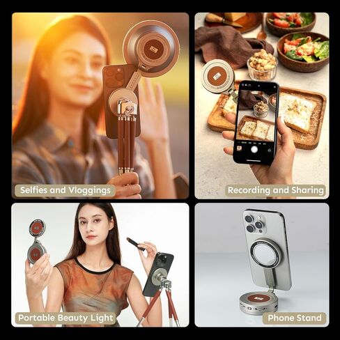 Harlowe Sol 5 V2 Magnetic Selfie Light for iPhone 15 14 13 12, Portable Phone Fill Light with Built-in Makeup Mirror, Clip-on Video Light for Content Creators, TikTok, Vlogging in Saudi Arabia