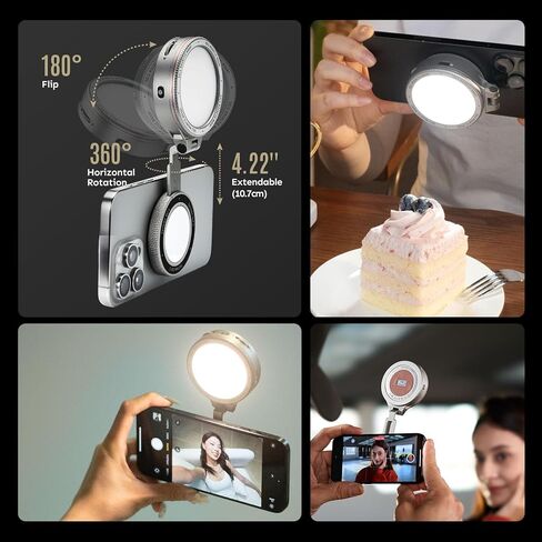 Harlowe Sol 5 V2 Magnetic Selfie Light for iPhone 15 14 13 12, Portable Phone Fill Light with Built-in Makeup Mirror, Clip-on Video Light for Content Creators, TikTok, Vlogging in Saudi Arabia