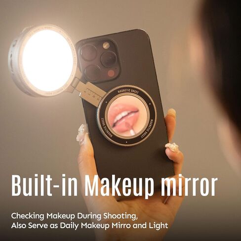 Harlowe Sol 5 V2 Magnetic Selfie Light for iPhone 15 14 13 12, Portable Phone Fill Light with Built-in Makeup Mirror, Clip-on Video Light for Content Creators, TikTok, Vlogging in Saudi Arabia