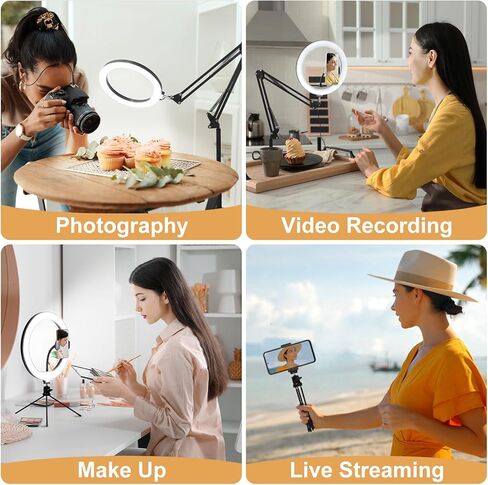 مصباح حلقة Yoobao مقاس 12 بوصة مع حامل، وحامل ثلاثي القوائم مقاس 81 بوصة مع ذراع علوي قابل للطي، وحامل للهاتف وعجلات، و3 أوضاع إضاءة و10 سطوع، وإضاءة سيلفي LED للبث المباشر على YouTube TikTok Photography in Kuwait