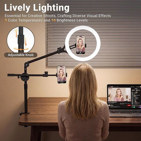 11" Ring Light with Stand, Featuring Overhead Phone Mount and Desk Ring Light with Phone Holder, Perfect for Phone Stand for Recording and Product Photography, Live Streaming YouTube TikTok in Saudi Arabia