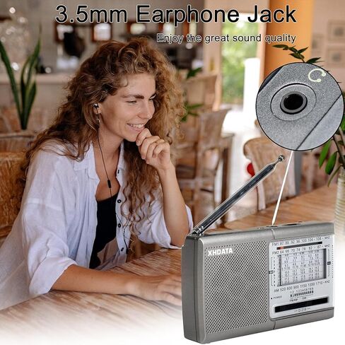 XHDATA D219 راديو AM FM محمول على الموجات القصيرة يعمل بالبطارية راديو استقبال رائع صغير مع صوت جيد، مقبس سماعة أذن لكبار السن، المنزل، الطفل [فضي] in Kuwait