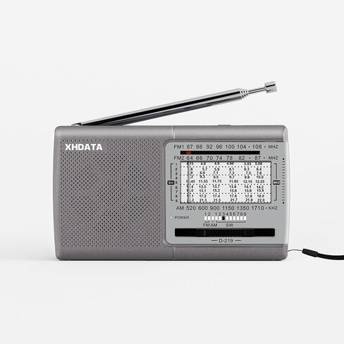 XHDATA D219 راديو AM FM محمول على الموجات القصيرة يعمل بالبطارية راديو استقبال رائع صغير مع صوت جيد، مقبس سماعة أذن لكبار السن، المنزل، الطفل [فضي] in Kuwait