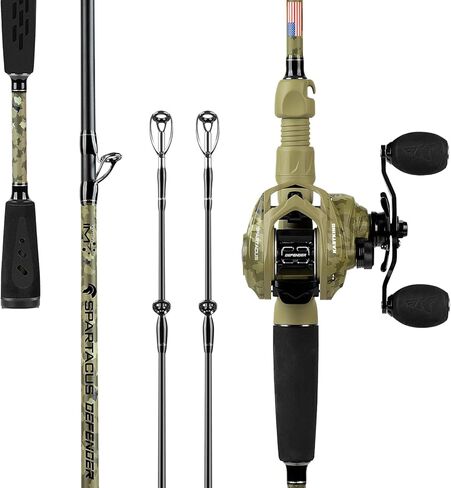 KastKing Spartacus Defender Twin-Tip Fishing Rod and Reel Combo، مجموعة الغزل والبايتكاستر، KastFlex IM7 جرافيت الفراغات المكونة من قطعتين مع قسم طرف احتياطي، نظام PTS، مقابض EVA in Saudi Arabia