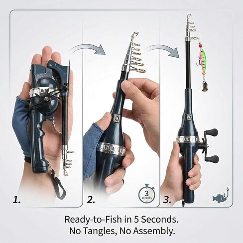 Telescopic Fishing Rod and Reel Combo, Integrated Anti-Tangle Spincast Reel with Pre-Spooled Line, Foldable Pocket Fishing Pole for Adults & Beginner, Compact Travel Gear for Camping, Hiking in Saudi Arabia