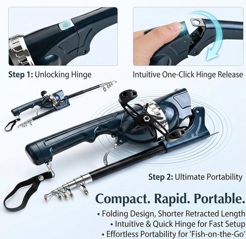 Telescopic Fishing Rod and Reel Combo, Integrated Anti-Tangle Spincast Reel with Pre-Spooled Line, Foldable Pocket Fishing Pole for Adults & Beginner, Compact Travel Gear for Camping, Hiking in Saudi Arabia