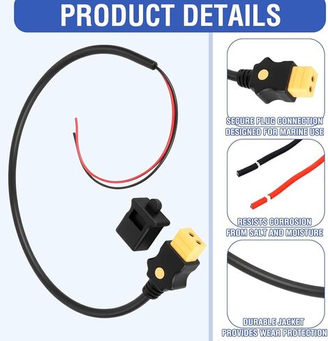 FairySandy 3ft Black Downrigger Accessory Battery End Cable Compatible with 2008 or Later Electric Downriggers Replace 1903017, 14 AWG Wire in Saudi Arabia