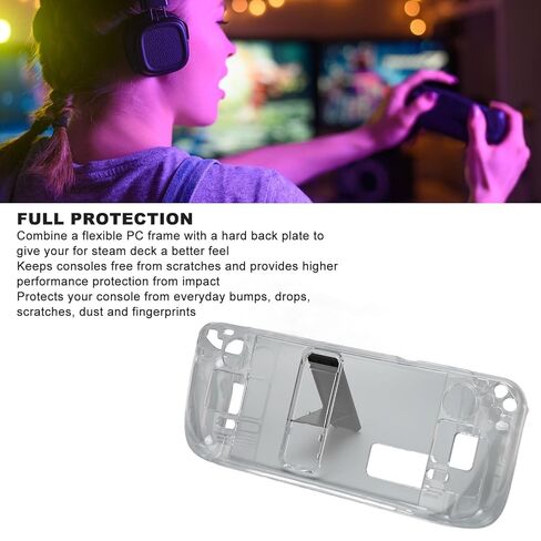 Protective Case Compatible with Steam Deck Game Console, Clear Shockproof Kickstand Hard PC Cover with Stand, Full Protection, Transparent in Saudi Arabia