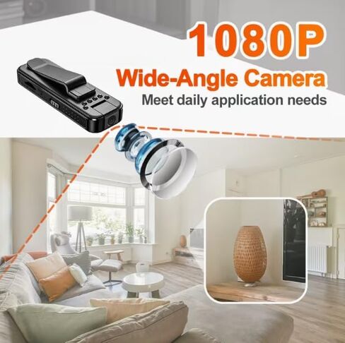 HomeBeyond Mini Body Camera، كاميرا POV صغيرة لتسجيل الصوت والفيديو بدقة 1080 بكسل، مسجل كاميرات محمولة شخصية يمكن ارتداؤها DV، كاميرا فيديو ليلية لسجلات العمل الأمني ​​ومكتب السفر in Kuwait