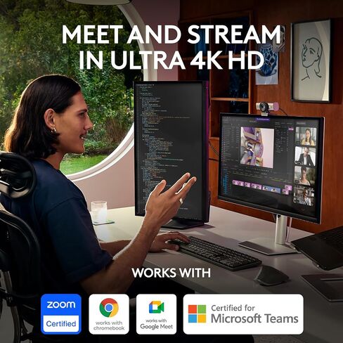 كاميرا ويب Logitech MX Brio Ultra HD 4K مع ميكروفونات لتقليل الضوضاء وجودة صورة محسنة بالذكاء الاصطناعي وحامي للخصوصية واتصال USB-C - جرافيت in Saudi Arabia