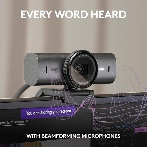 كاميرا ويب Logitech MX Brio Ultra HD 4K مع ميكروفونات لتقليل الضوضاء وجودة صورة محسنة بالذكاء الاصطناعي وحامي للخصوصية واتصال USB-C - جرافيت in Saudi Arabia