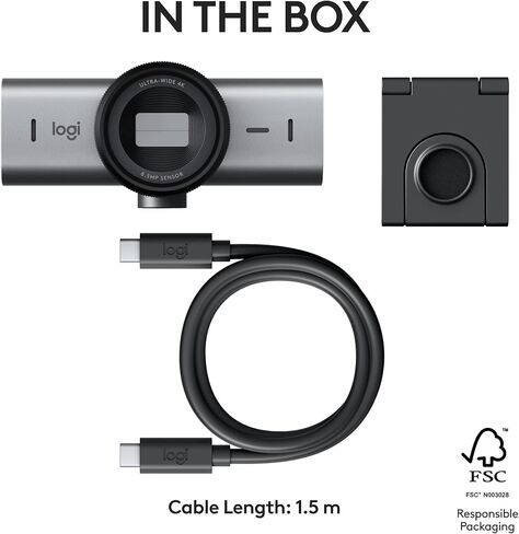 كاميرا ويب Logitech MX Brio Ultra HD 4K مع ميكروفونات لتقليل الضوضاء وجودة صورة محسنة بالذكاء الاصطناعي وحامي للخصوصية واتصال USB-C - جرافيت in Saudi Arabia