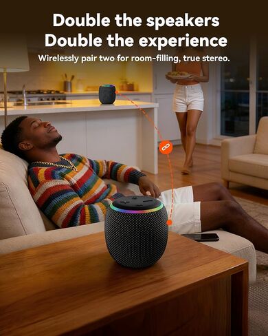 مكبر صوت بلوتوث محمول BassBloom Room 3، مقاوم للماء IPX6، اقتران TWS، صوت ستيريو قوي 12 وات مع أضواء RGB، بلوتوث 5.4، وقت تشغيل طوال اليوم، مثالي لأي سطح في المنزل in Kuwait